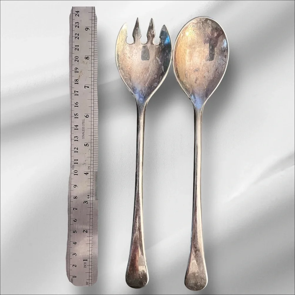 VTG Italian Silver Plated Fork & Spoon Salad Fruit Serving Set 9” Minimalist